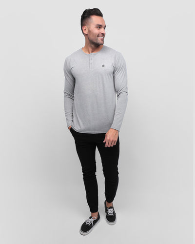 Long Sleeve Henley Tee - Branded-Grey-Full--Zach---L