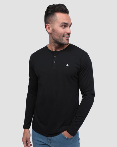 Pack of the Week 2 Pack Long Sleeve Henley Tee - Branded-Black/Navy-Regular-Front--Model---L