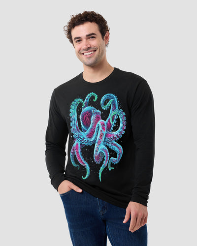 Gleaming Octo Glow-in-the-Dark Long Sleeve Tee-Black-Regular-Front--Model---L