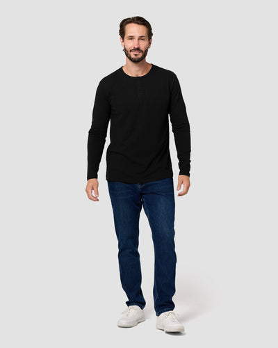 Long Sleeve Henley Tee - Non-Branded-Black-Regular-Full--Model---L