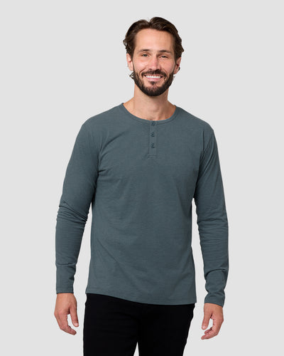 Long Sleeve Henley Tee - Non-Branded-Indigo-Regular-Front--Model---L