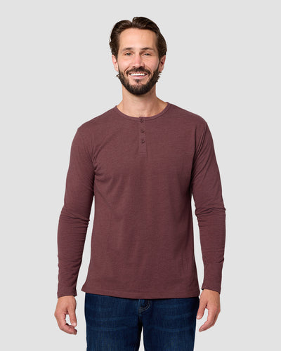 Long Sleeve Henley Tee - Non-Branded-Maroon-Regular-Front--Model---L