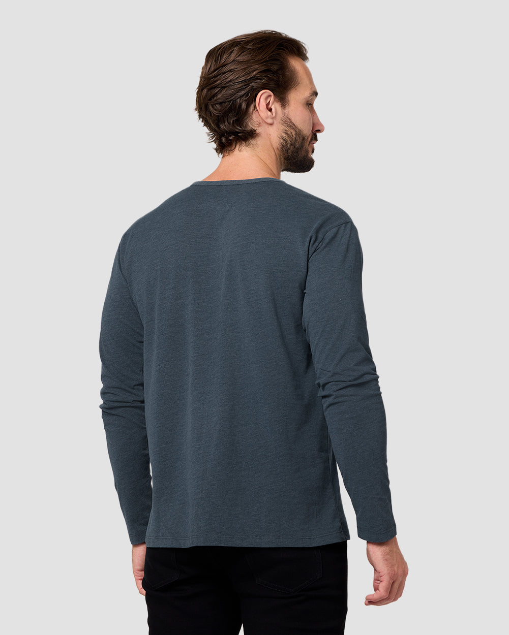 Long Sleeve Henley Tee - Non-Branded-Navy-Regular-Back--Model---L