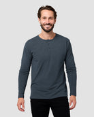 Long Sleeve Henley Tee - Non-Branded-Navy-Regular-Front--Model---L