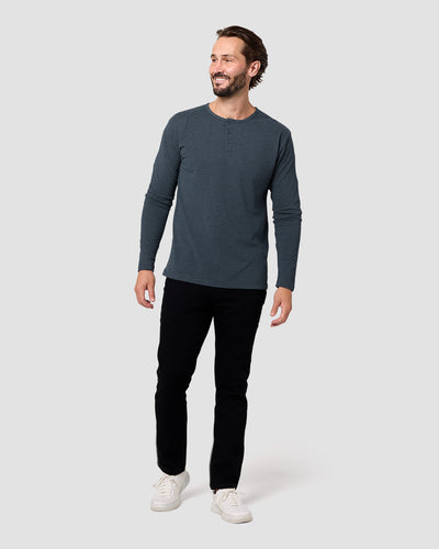 Long Sleeve Henley Tee - Non-Branded-Navy-Regular-Full--Model---L