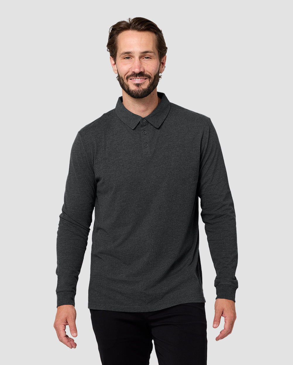Long Sleeve Polo - Non-Branded-Charcoal-Tall-Regular-Front--Model---L