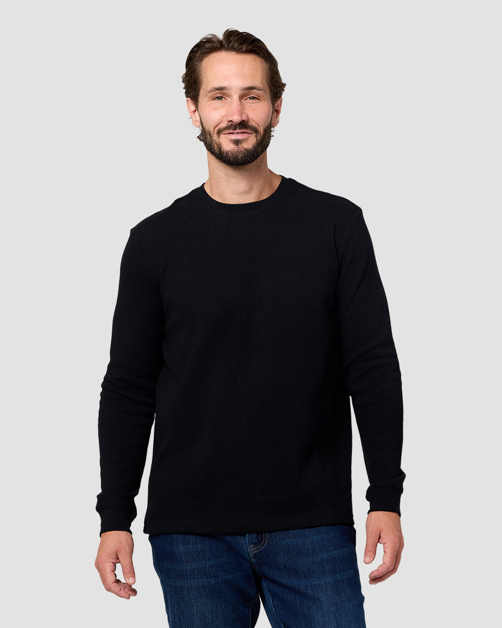 Long Sleeve Waffle Knit Crew - Non-Branded-Black-Reg-Regular-Front--Model---L
