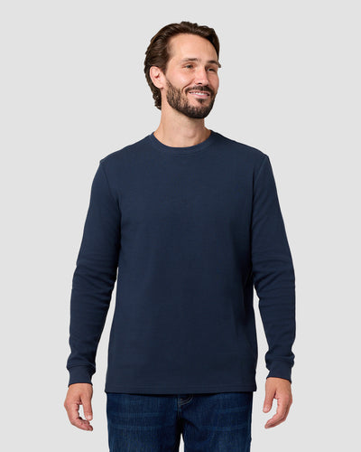 Long Sleeve Waffle Knit Crew - Non-Branded-Navy-Reg-Regular-Front--Model---L
