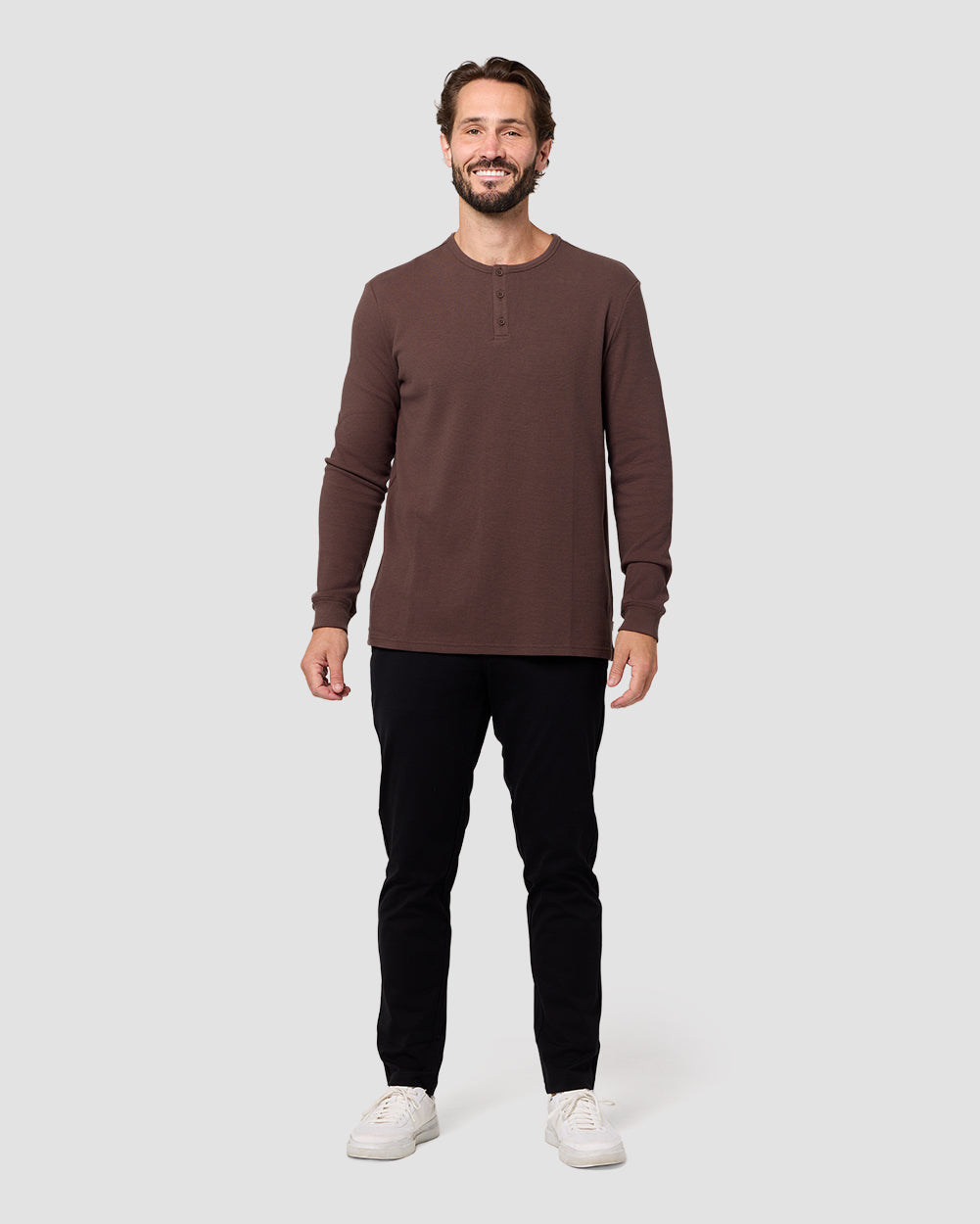 Long Sleeve Waffle Knit Henley – INTO THE AM