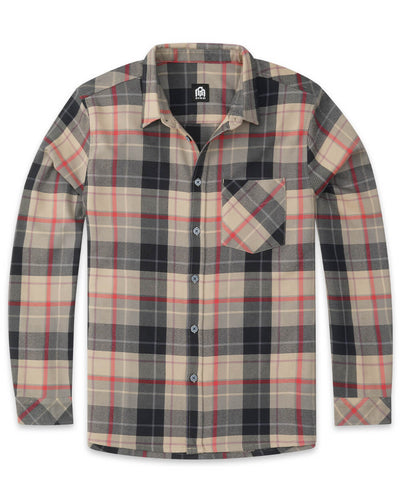 Long Sleeve Flannel-Multi Plaid Beige-Front