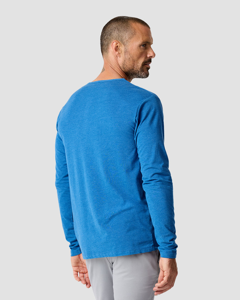 Long Sleeve Henley Tee - Non-Branded-Cool Blue-Regular-Back--Zac---L