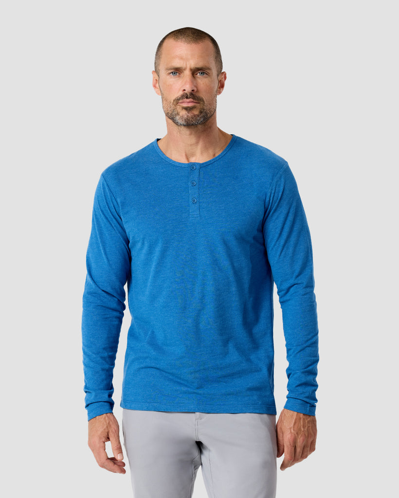 Long Sleeve Henley Tee - Non-Branded-Cool Blue-Regular-Front--Zac---L