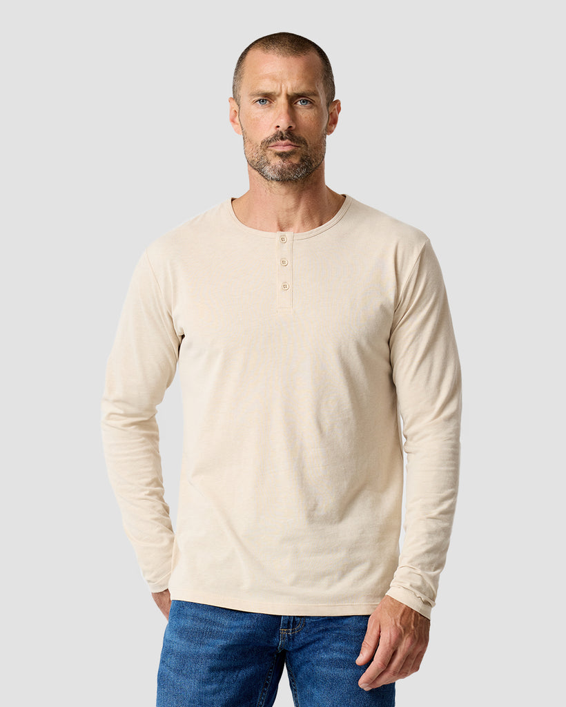 Long Sleeve Henley Tee - Non-Branded-Cream-Regular-Front--Zac---L