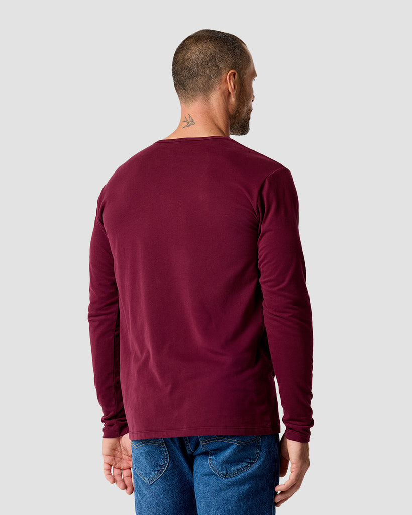 Long Sleeve Henley Tee - Non-Branded-Dark Maroon-Regular-Back--Zac---L