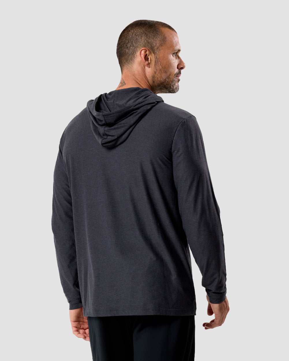 Long Sleeve Hooded Active Tee-Charcoal-Regular-Back--Model---L