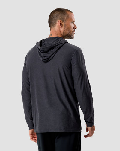 Long Sleeve Hooded Active Tee-Charcoal-Regular-Back--Model---L