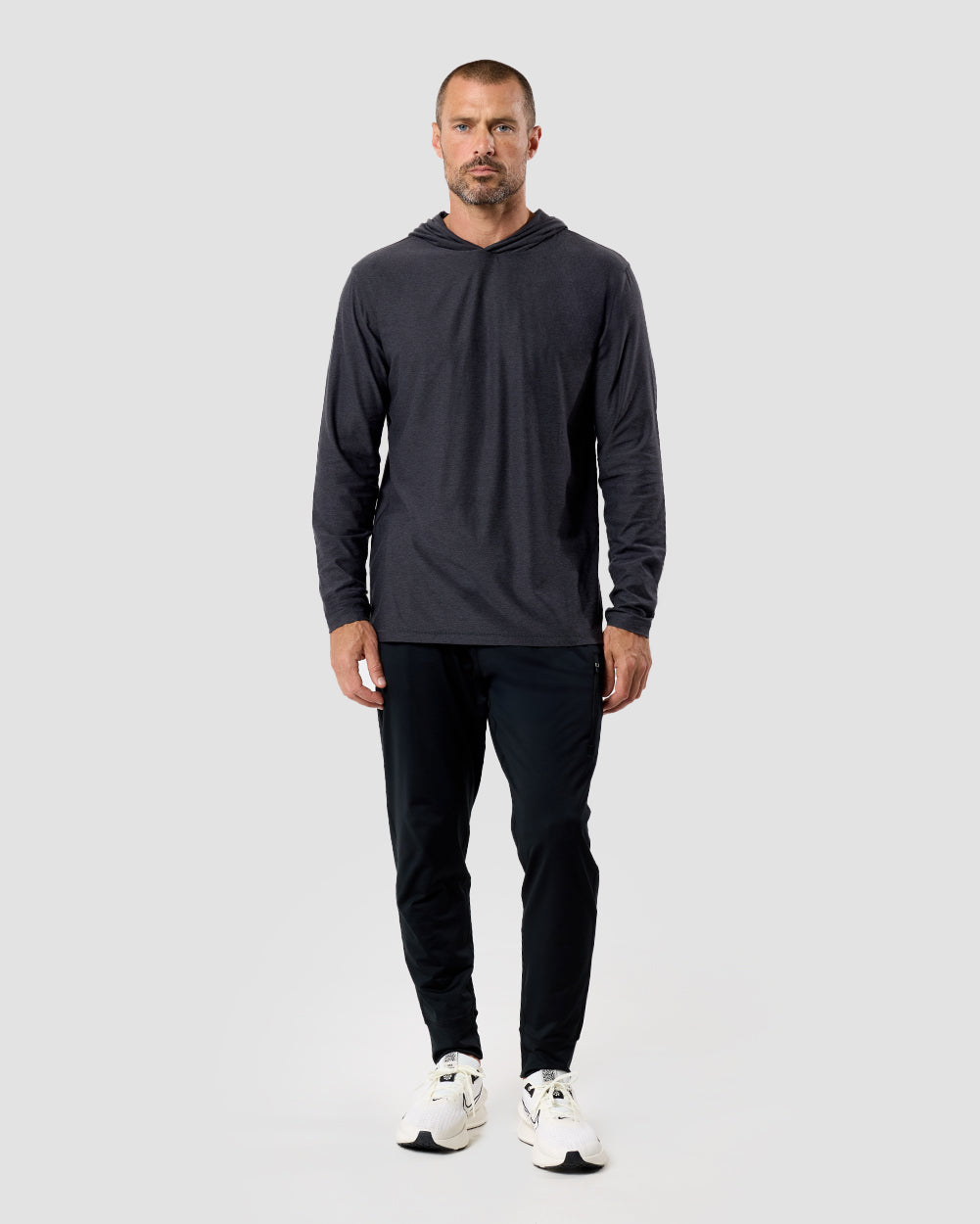 Long Sleeve Hooded Active Tee-Charcoal-Regular-Full--Model---L