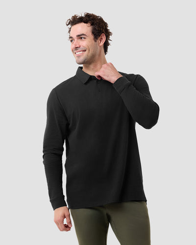 Long Sleeve Polo - Non-Branded-Black-Regular-Front--Model---L