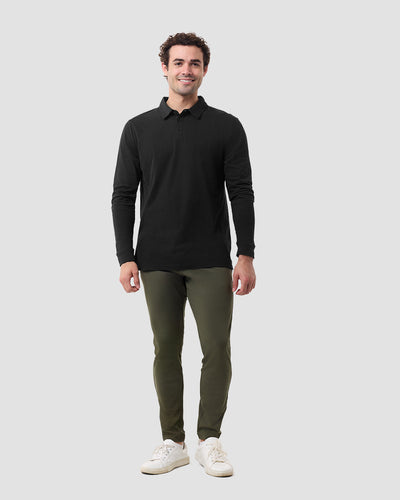 Long Sleeve Polo - Non-Branded-Black-Regular-Full--Model---L