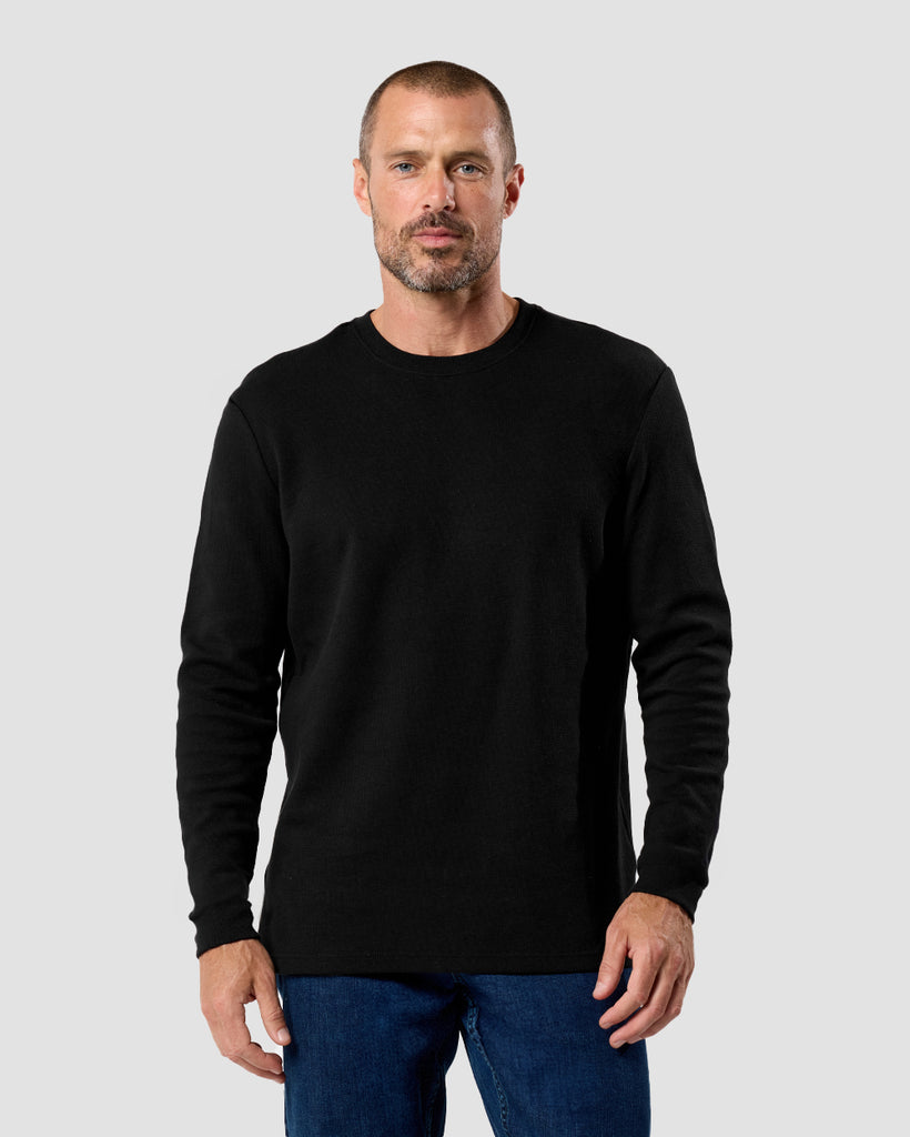 Long Sleeve Waffle Knit Crew - Non-Branded-Black-Regular-Front--Zac---L