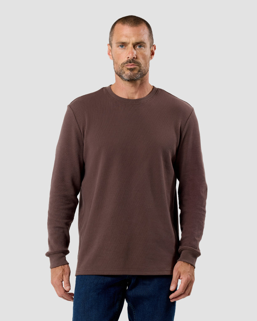 Long Sleeve Waffle Knit Crew - Non-Branded-Brown-Regular-Front--Zac---L