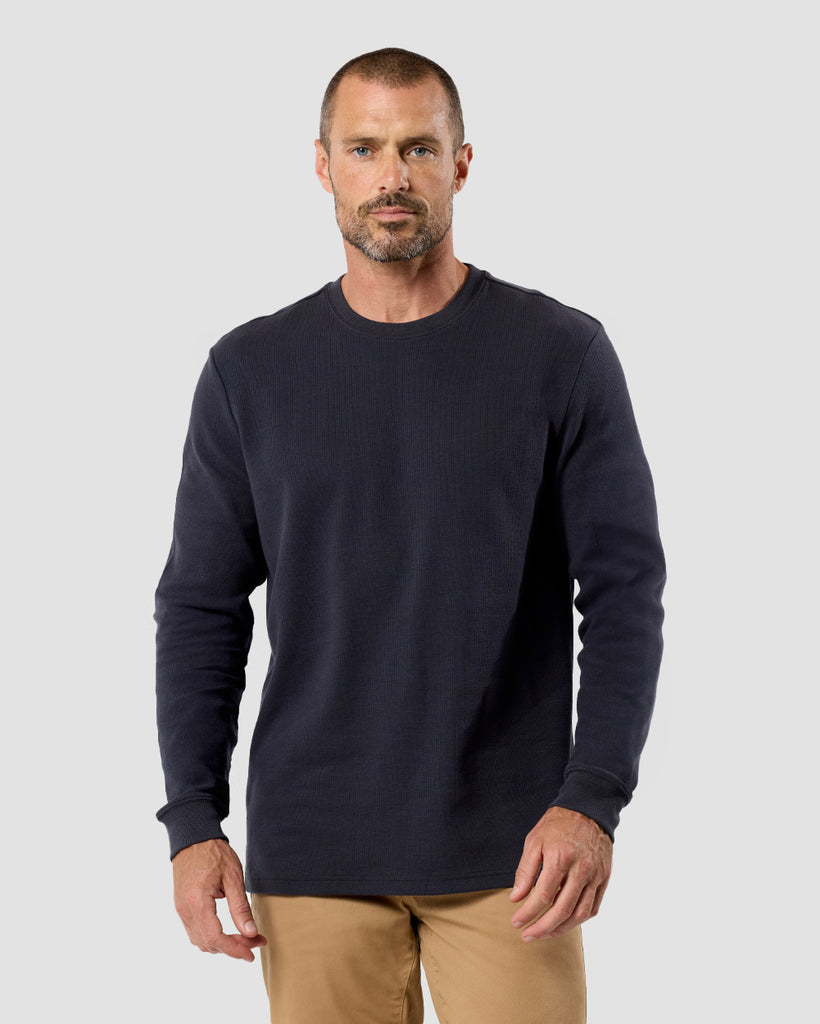 Long Sleeve Waffle Knit Crew - Non-Branded-Charcoal-Regular-Front--Zac---L