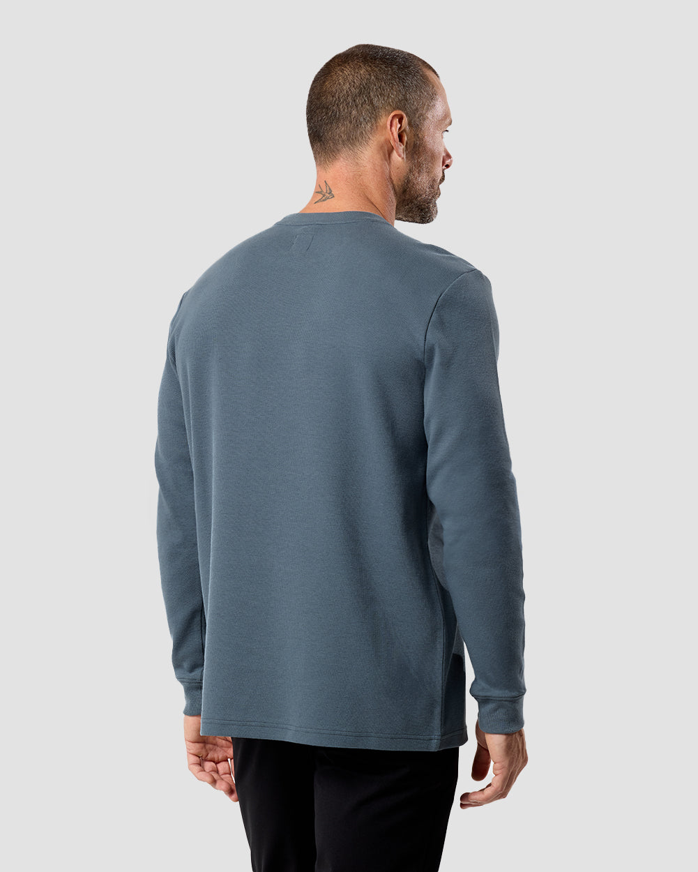 Long Sleeve Waffle Knit Crew - Non-Branded-Indigo-Regular-Back--Zac---L
