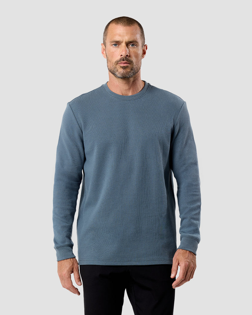 Long Sleeve Waffle Knit Crew - Non-Branded-Indigo-Regular-Front--Zac---L