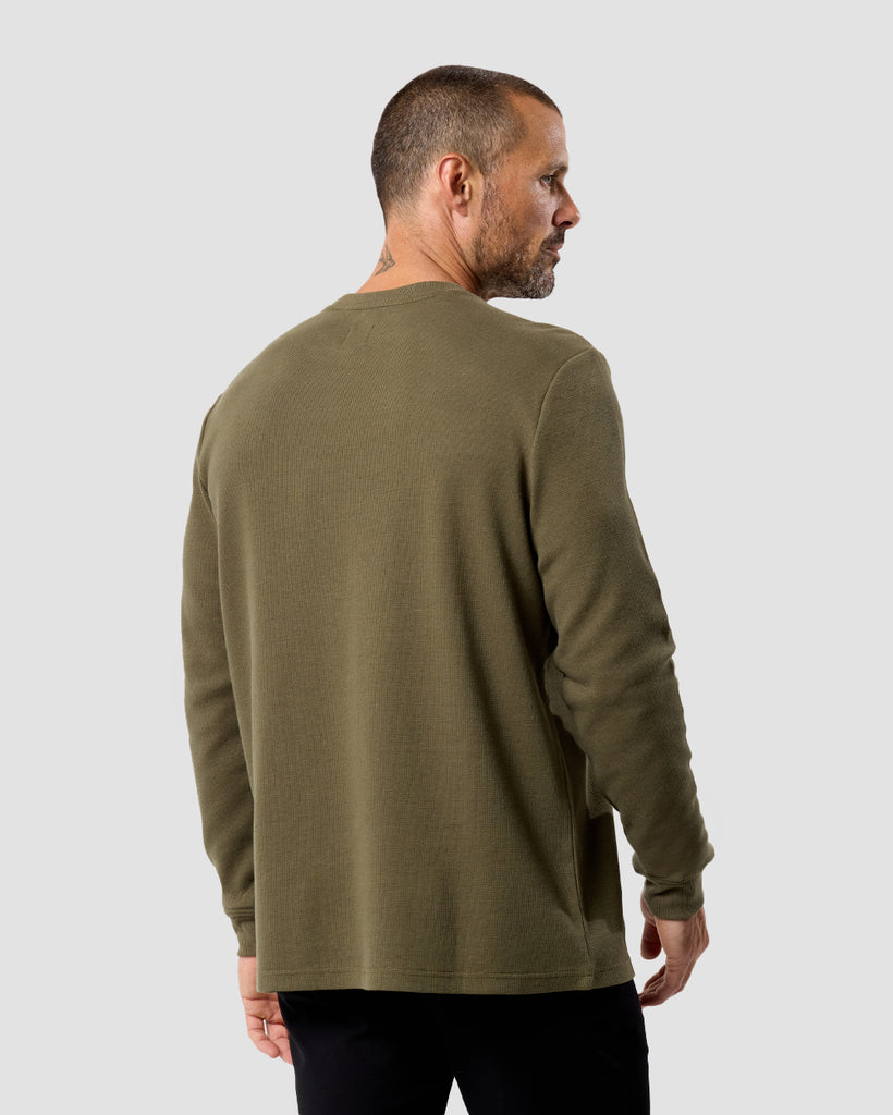 Long Sleeve Waffle Knit Crew - Non-Branded-Olive Green-Regular-Back--Zac---L