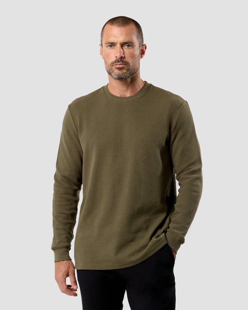 Long Sleeve Waffle Knit Crew - Non-Branded-Olive Green-Regular-Front--Zac---L