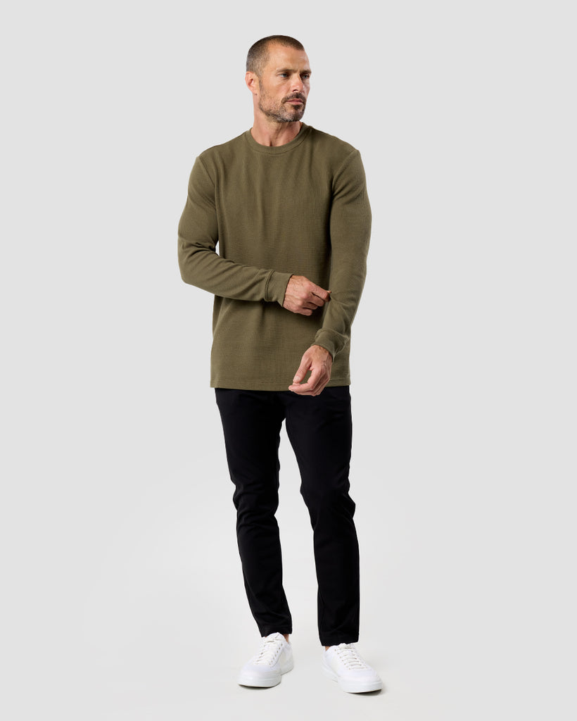 Long Sleeve Waffle Knit Crew - Non-Branded-Olive Green-Regular-Full--Zac---L