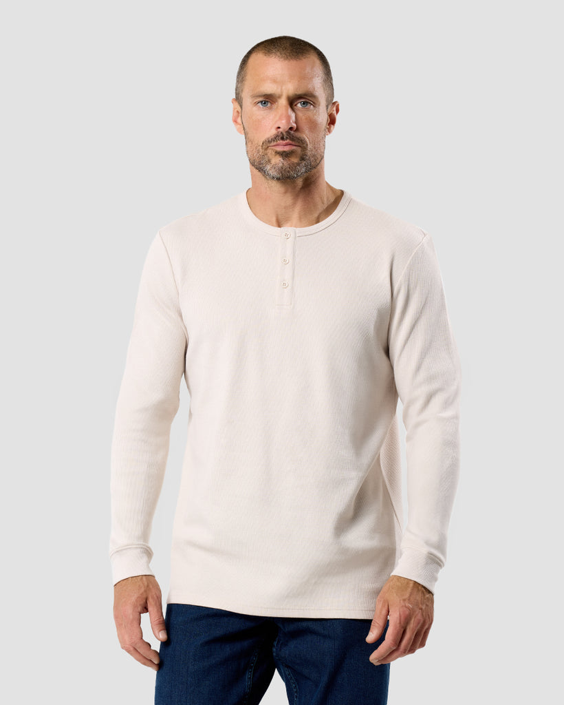 Long Sleeve Wafflae Knit Henley - Non-Branded-Beige-Regular-Front--Zac---L