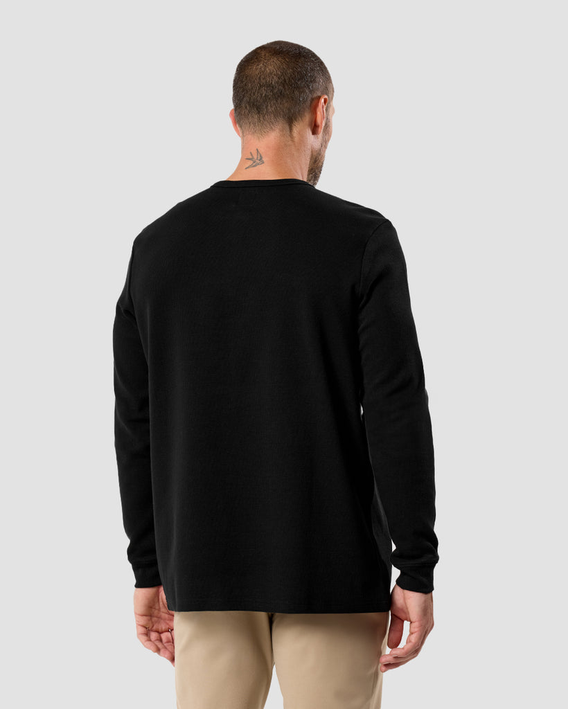 Long Sleeve Waffle Knit Henley - Non-Branded-Black-Regular-Back--Zac---L