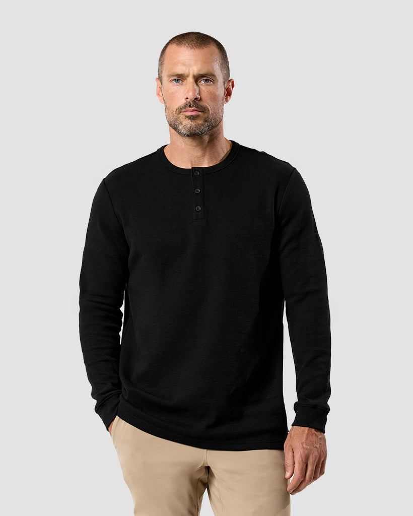 Long Sleeve Waffle Knit Henley - Non-Branded-Black-Regular-Front--Zac---L