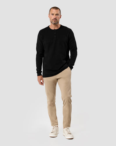 Long Sleeve Waffle Knit Henley-Black-Full--Model---M-Regular