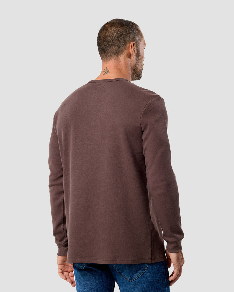 Long Sleeve Waffle Knit Henley - Non-Branded-Brown-Regular-Back--Zac---L