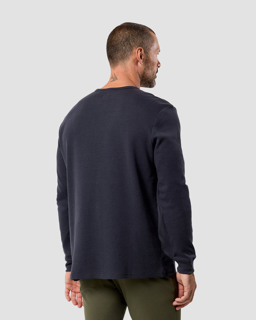 Long Sleeve Waffle Knit Henley - Non-Branded-Charcoal-Regular-Back--Zac---L