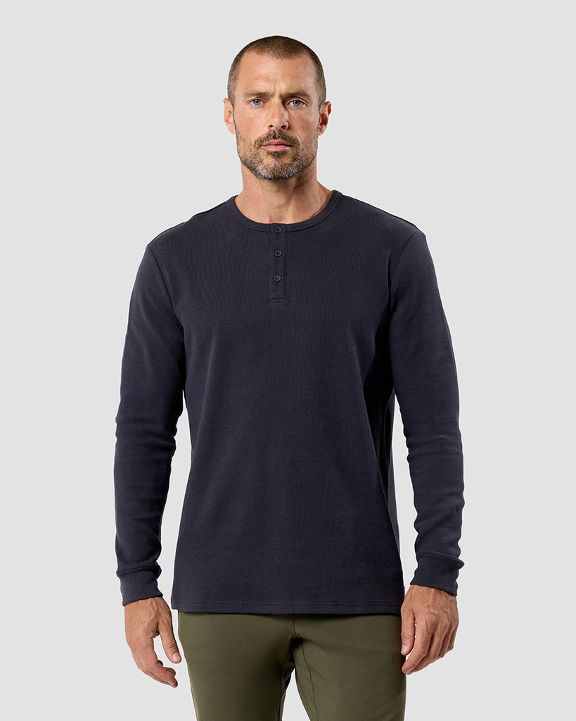 Long Sleeve Waffle Knit Henley - Non-Branded-Charcoal-Regular-Front--Zac---L