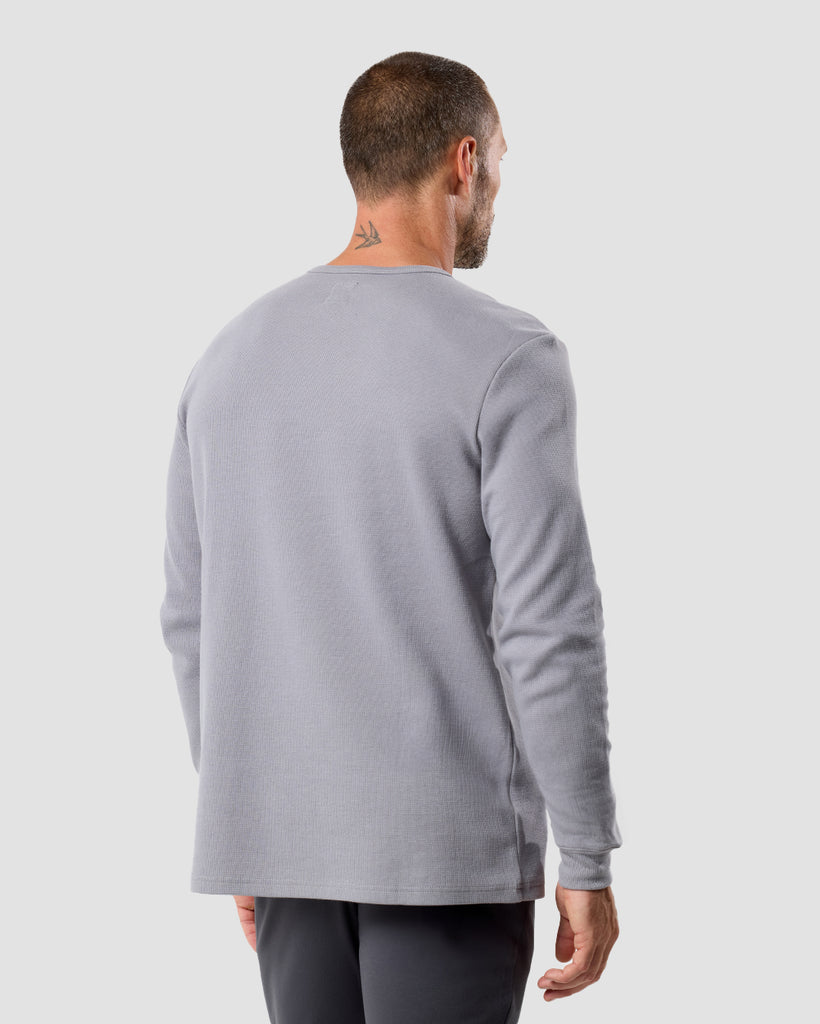 Long Sleeve Waffle Knit Henley - Non-Branded-Grey-Regular-Back--Zac---L