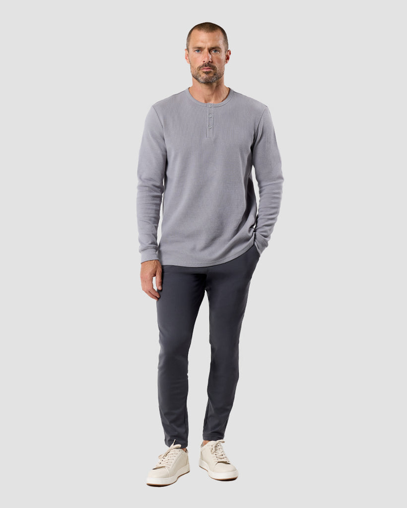 Long Sleeve Waffle Knit Henley - Non-Branded-Grey-Regular-Full--Zac---L