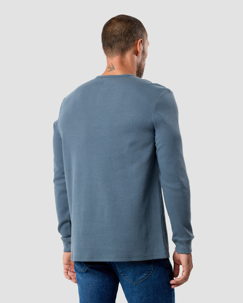 Long Sleeve Waffle Knit Henley - Non-Branded-Indigo-Regular-Back--Zac---L