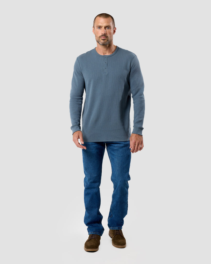 Long Sleeve Waffle Knit Henley - Non-Branded-Indigo-Regular-Full--Zac---L