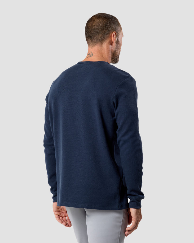 Long Sleeve Waffle Knit Henley - Non-Branded-Navy-Regular-Back--Zac---L