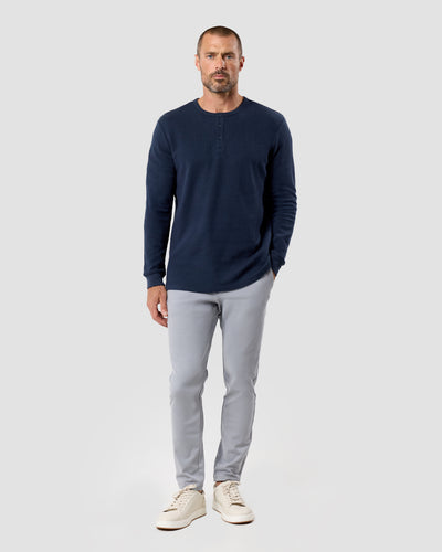 Long Sleeve Waffle Knit Henley-Navy-Full--Model---M-Regular