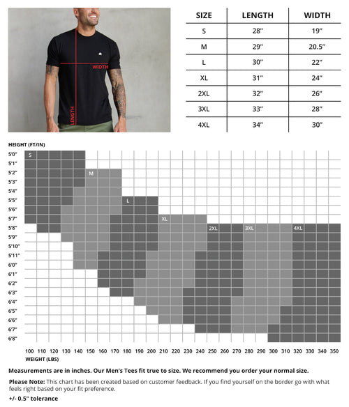 Men's Tee Size Chart