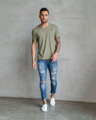 V-Neck Tee - Branded-Warm Grey-Regular-Full--Model---L