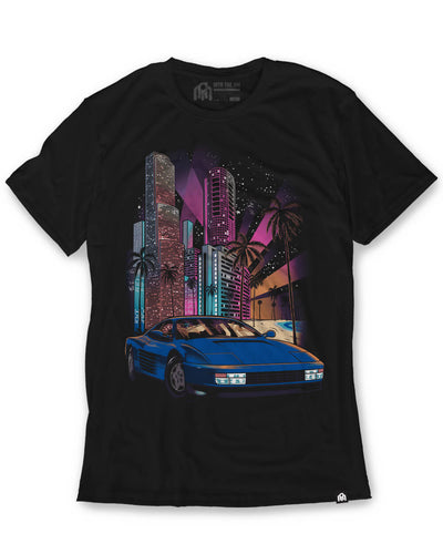 Miami Nights Tee-Black-Regular-Mock--Model---L