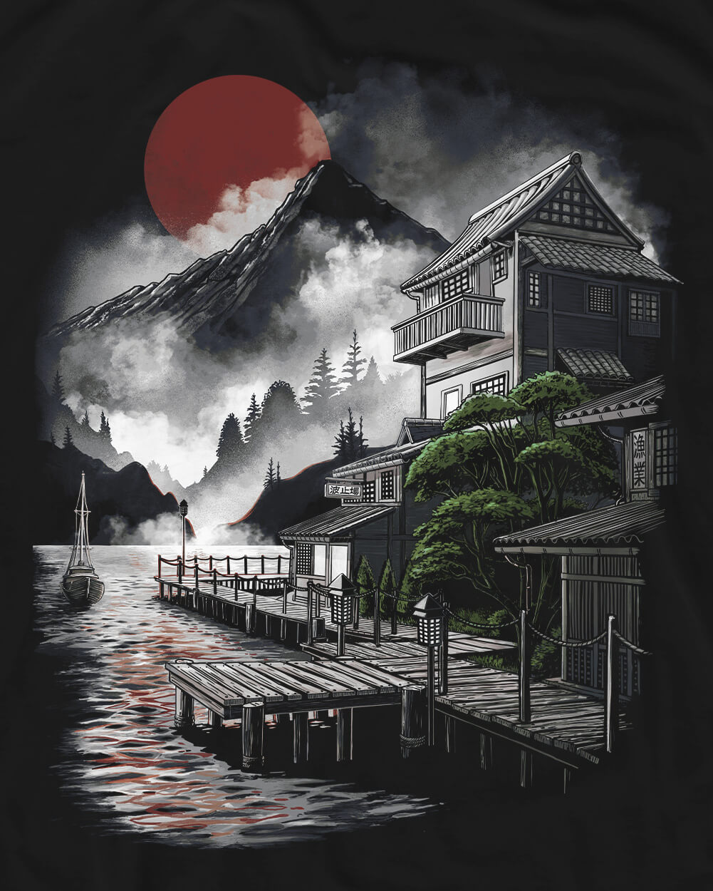 Misty Bay Tee-Black-Regular-Swatch--Model---L