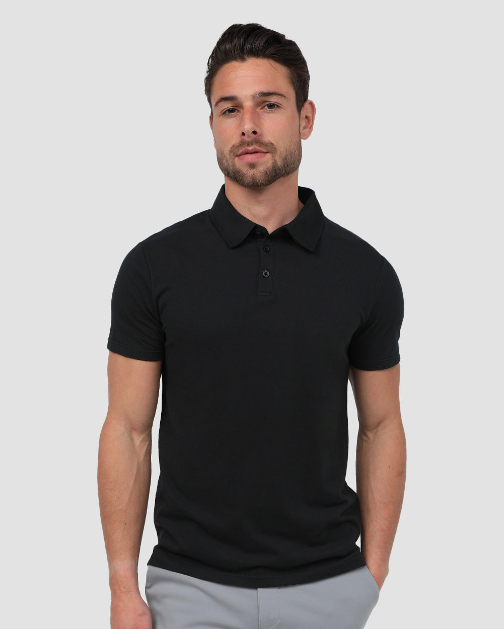 Polo - Non-Branded-Black-Reg-Regular-Front--Model---L