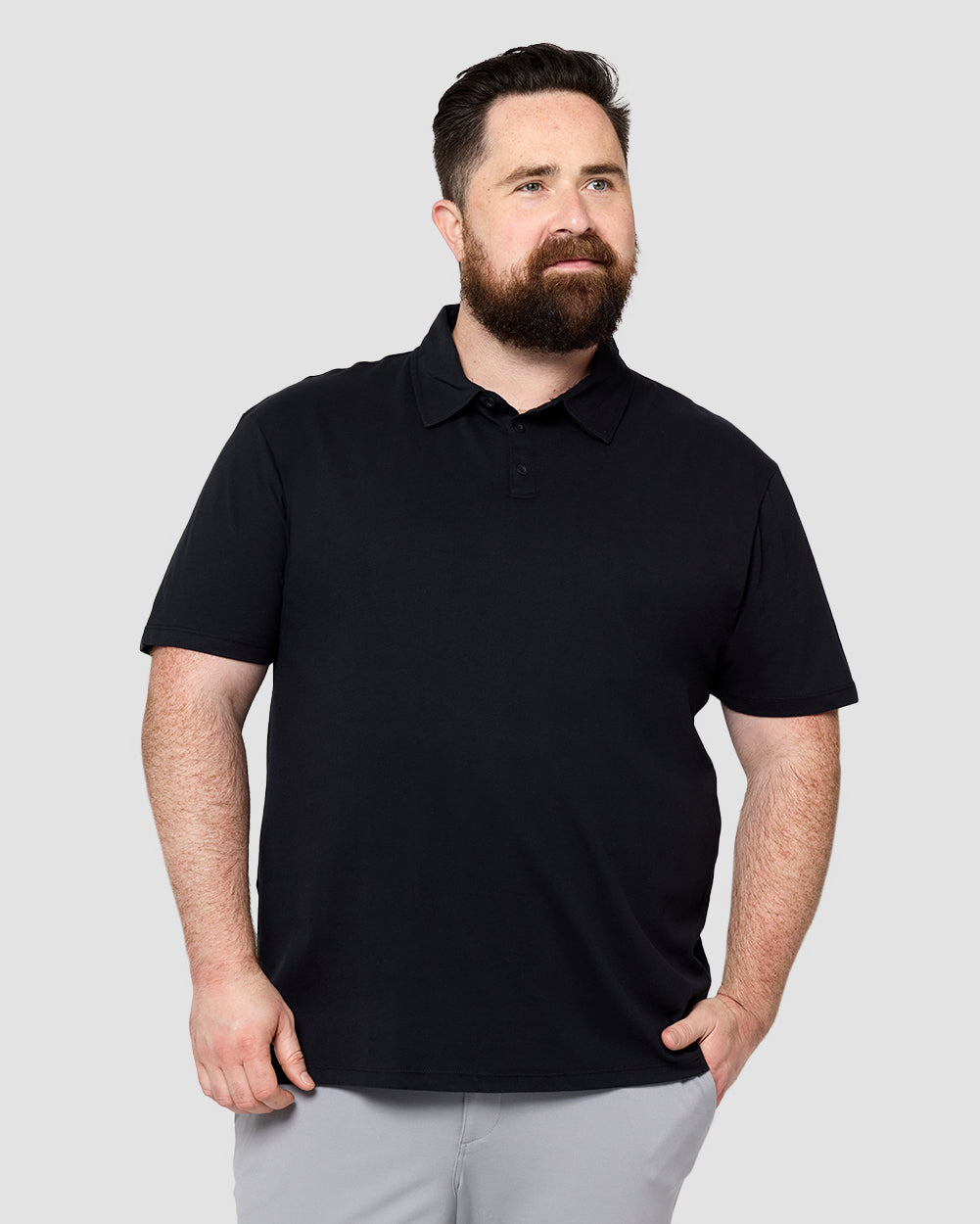 Polo - Non-Branded-Black-Reg-Regular-Front--Model---2XL